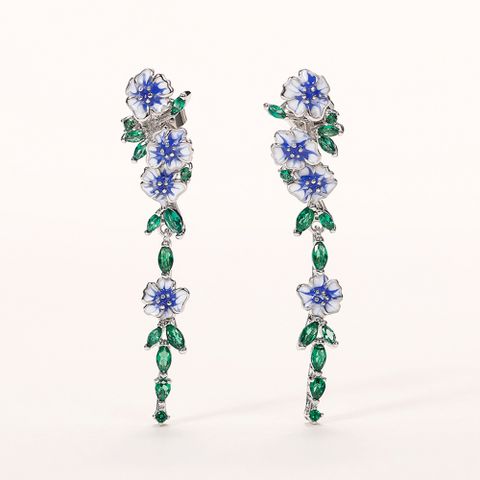 1 Pair Fairy Style Retro Flower Enamel Inlay Copper Zircon Drop Earrings