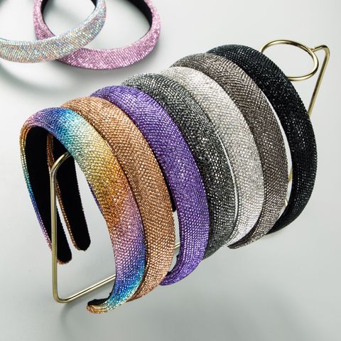 Modern Style Shiny Color Block Solid Color Cloth Inlay Rhinestones Hair Band