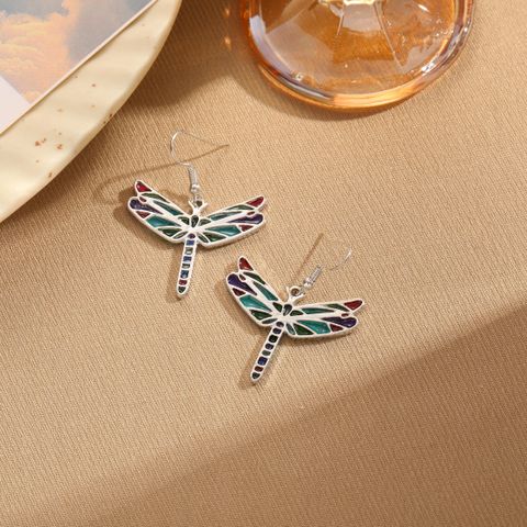 Casual Retro Dragonfly Bird Alloy Asymmetrical Enamel Women's Drop Earrings