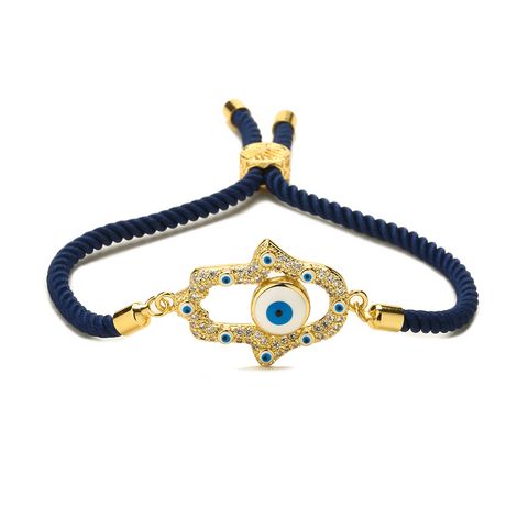 Ethnic Style Devil's Eye Hand Of Fatima Heart Shape Copper Inlay Zircon Gold Plated Bracelets