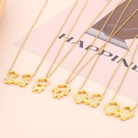 Stainless Steel Titanium Steel 18K Gold Plated Cute Plating Inlay Cartoon Character Artificial Diamond Pendant Necklace