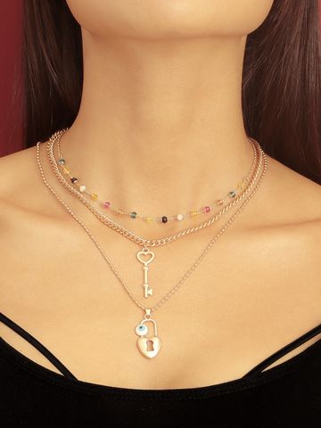 Ig Style Key Lock Alloy Plating Women's Layered Necklaces
