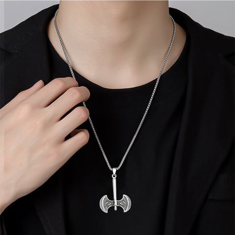 Hip-hop Punk Axe Stainless Steel Alloy Plating Inlay Rhinestones Unisex Pendant Necklace Long Necklace