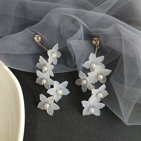 Sweet Flower Alloy Inlay Acrylic Artificial Pearls Rhinestones Women's Drop Earrings