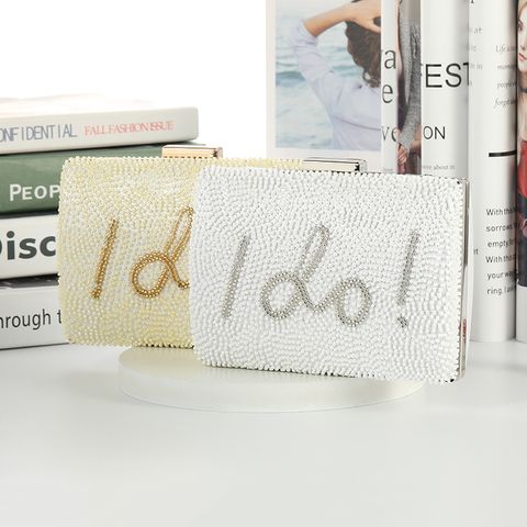 White Yellow Plastic Letter Square Evening Bags