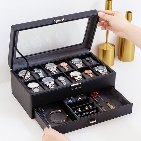 Commute Solid Color Wooden Pu Leather Jewelry Boxes