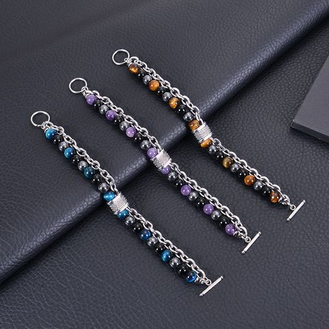 Simple Style Multicolor Stainless Steel Natural Stone Beaded Men's Bracelets