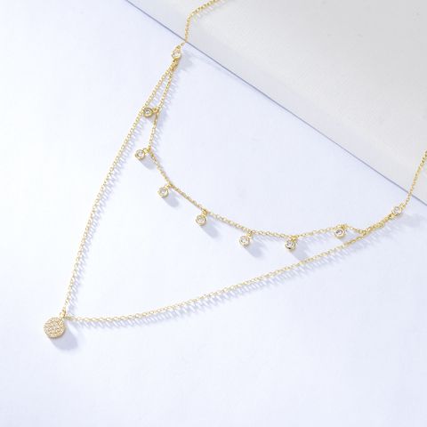Wholesale Simple Style Round Sterling Silver Inlay Zircon Layered Necklaces