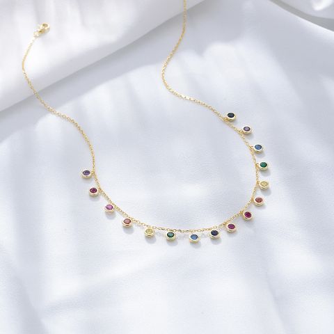 Wholesale Ig Style Round Colorful Sterling Silver Inlay Zircon Necklace
