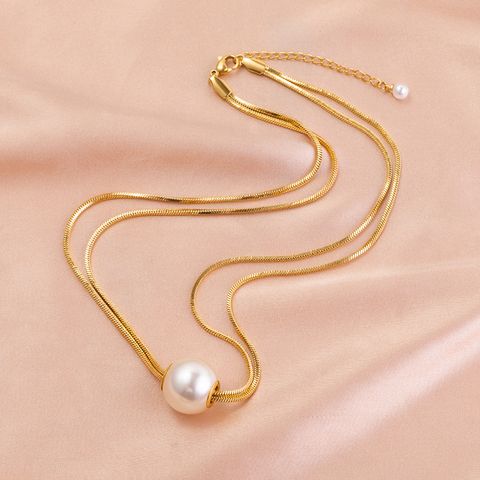 Lady Geometric Imitation Pearl Titanium Steel Pearl Layered Necklaces