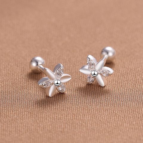 1 Pair Simple Style Flower Inlay Sterling Silver Zircon Ear Studs