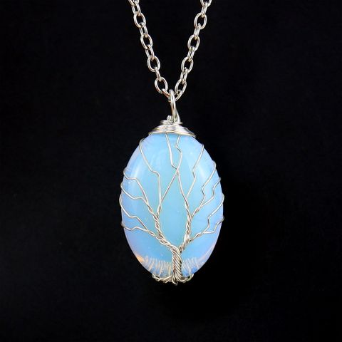 Simple Style Leaf Alloy Natural Stone Knitting Pendant Necklace
