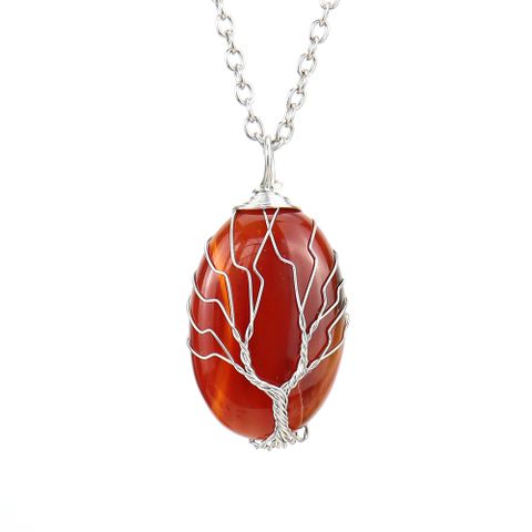 Simple Style Leaf Alloy Natural Stone Knitting Pendant Necklace