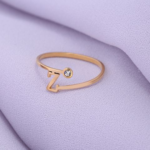 Simple Style Classic Style Commute Letter Stainless Steel Plating Inlay Zircon Rings