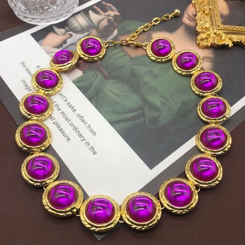 Vintage Style Solid Color Alloy Glass Plating Women's Necklace
