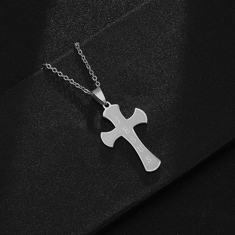 Stainless Steel 18K Gold Plated Casual Simple Style Plating Hollow Out Cross Letter None Pendant Necklace Long Necklace