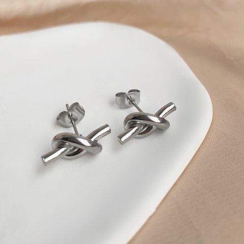 1 Pair Ig Style Simple Style Knot Plating Titanium Steel Ear Studs