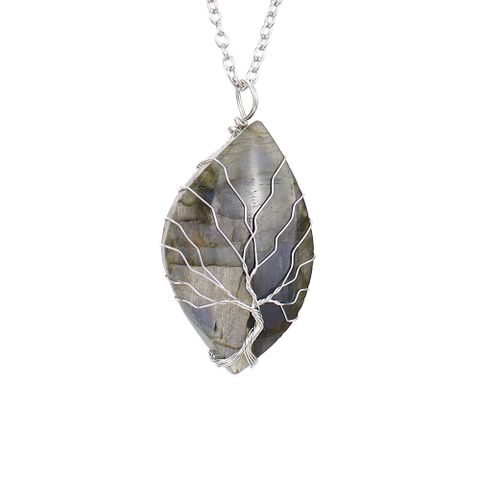 Simple Style Leaf Natural Stone Ferroalloy Knitting Pendant Necklace