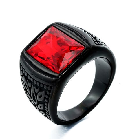 Hip-Hop Retro Square Stainless Steel Inlay Glass Stone 18K Gold Plated Rhodium Plated Men'S Rings
