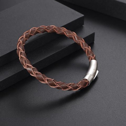 Classic Style Solid Color Leather Handmade Men's Bangle
