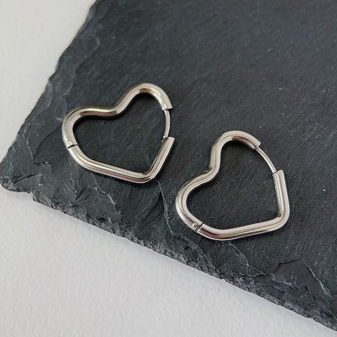 1 Pair Sweet Streetwear Heart Shape Plating Titanium Steel Hoop Earrings