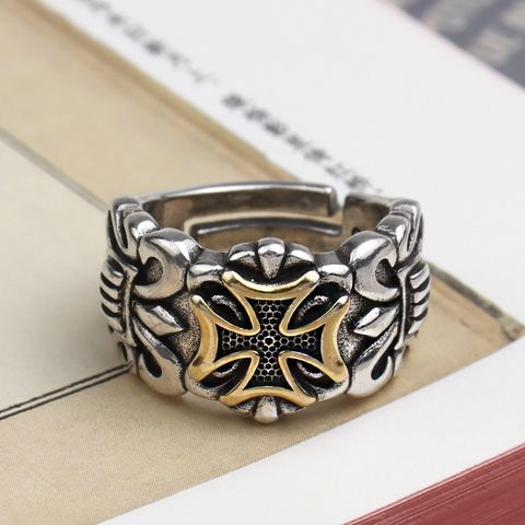 Retro Simple Style Cross Copper Plating Silver Plated Unisex Open Ring