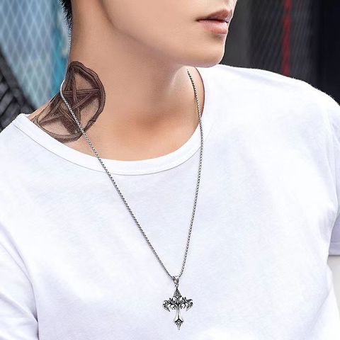 Punk Cool Style Cross Flame Alloy Plating Men's Pendant Necklace Long Necklace