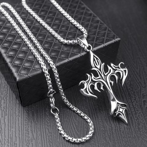 Punk Modern Style Cross Flame Stainless Steel Alloy Plating Men's Long Necklace