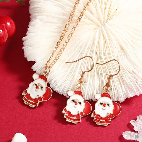 Cartoon Style Santa Claus Alloy Enamel Christmas Women's Earrings Necklace