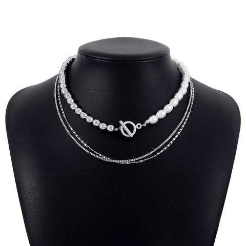 Elegant Geometric Ccb Imitation Pearl Alloy Toggle Beaded Plating Women's Layered Necklaces