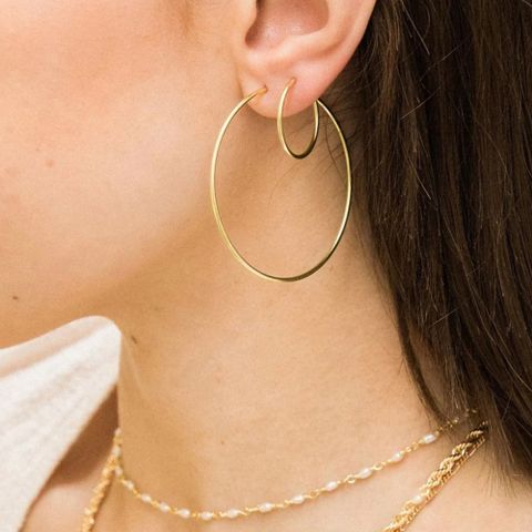 1 Pair Elegant Lady Solid Color Plating Sterling Silver 18k Gold Plated Hoop Earrings
