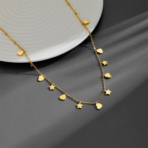 Titanium Steel 18K Gold Plated Simple Style Plating Pentagram Heart Shape Necklace