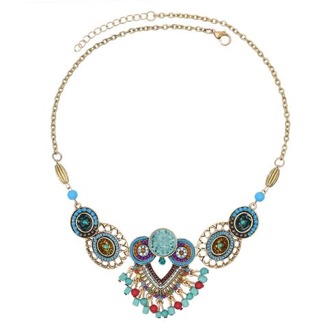 Ethnic Style Oval Beaded Alloy Turquoise Inlay Rhinestones Women's Earrings Necklace