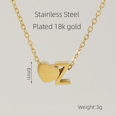 304 Stainless Steel 18K Gold Plated Casual French Style Plating Letter Heart Shape Pendant Necklace