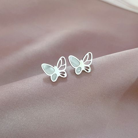 1 Pair Basic Lady Butterfly Plating Inlay Titanium Steel Shell Ear Studs
