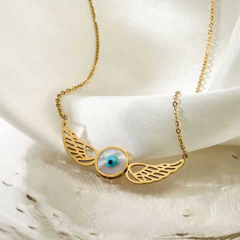 304 Stainless Steel 18K Gold Plated Modern Style Artistic Plating Angel Wings Devil'S Eye Shell Pendant Necklace