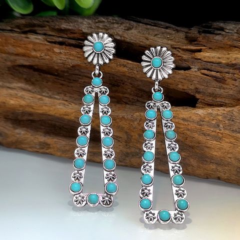 Vintage Style Ethnic Style Geometric Metal Inlay Turquoise Silver Plated Women's Drop Earrings