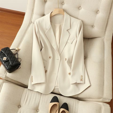 Damen Mantel Langarm Blazer Tasche Casual Klassische Stil Einfarbig