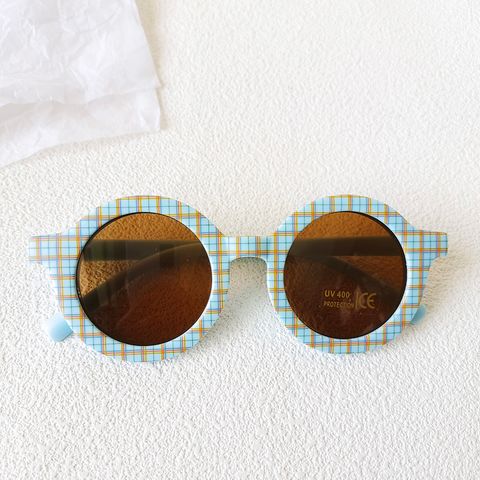 Casual Vacation Plaid Pc Resin Round Frame Full Frame Kids Sunglasses
