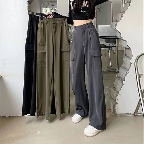 Women's Street Casual Solid Color Full Length Cargo Pants