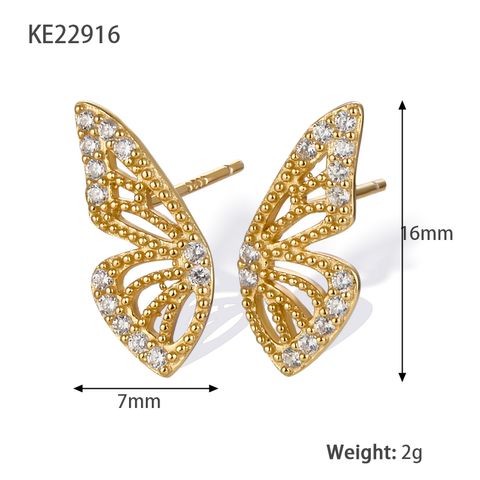 Fairy Style Butterfly Metal Plating Hollow Out Inlay Artificial Diamond 18k Gold Plated Silver Plated Women's Ear Studs