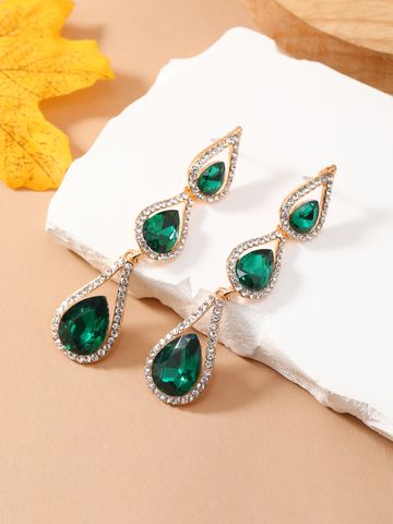 Glam Luxurious Lady Water Droplets Alloy Inlay Rhinestones Women's Drop Earrings