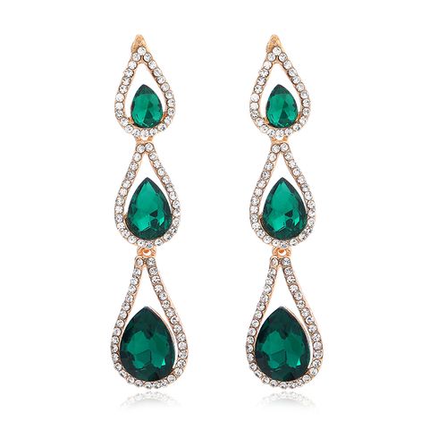 Glam Luxurious Lady Water Droplets Alloy Inlay Rhinestones Women's Drop Earrings