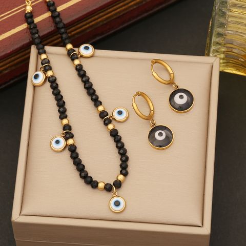Stainless Steel Artificial Crystal 18K Gold Plated Vintage Style Commute Eye Bracelets Earrings Necklace