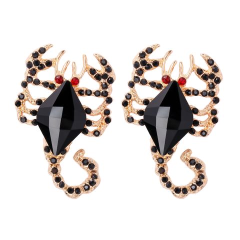 Novelty Cool Style Scorpion Alloy Inlay Glass Stone Women's Ear Studs