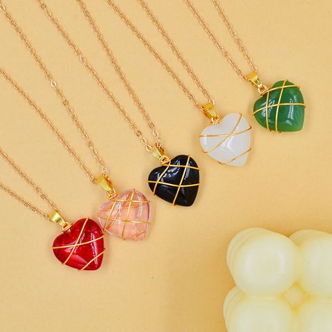 Simple Style Heart Shape Artificial Crystal Alloy Patchwork Women's Pendant Necklace