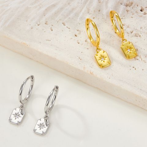 1 Pair Elegant Shiny Star Rhombus Plating Inlay Sterling Silver Zircon 18k Gold Plated White Gold Plated Drop Earrings