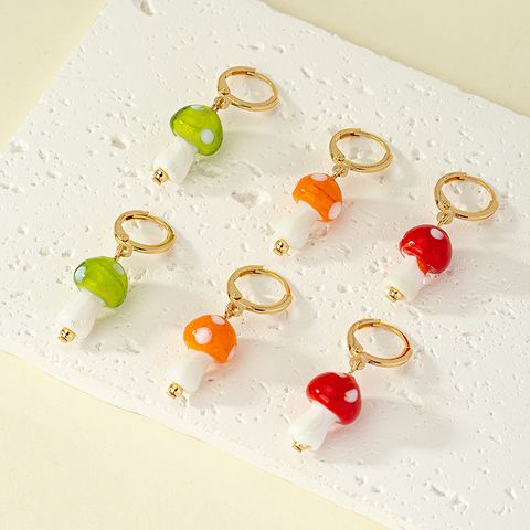 1 Pair French Style Simple Style Commute Mushroom Plating Arylic Drop Earrings