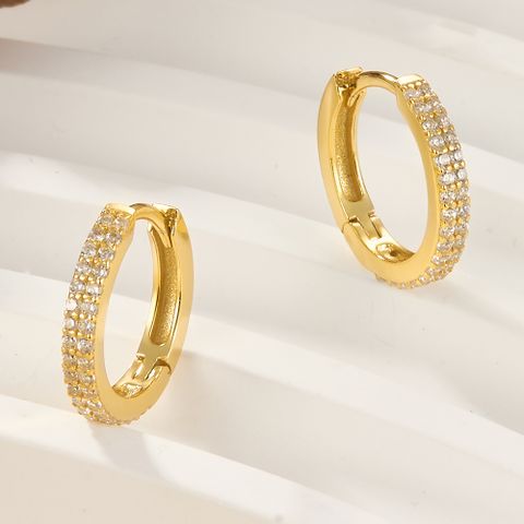 1 Pair Elegant Shiny Solid Color Plating Inlay Sterling Silver Zircon 18k Gold Plated White Gold Plated Hoop Earrings