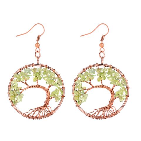 1 Pair Simple Style Leaf Natural Stone Copper Drop Earrings